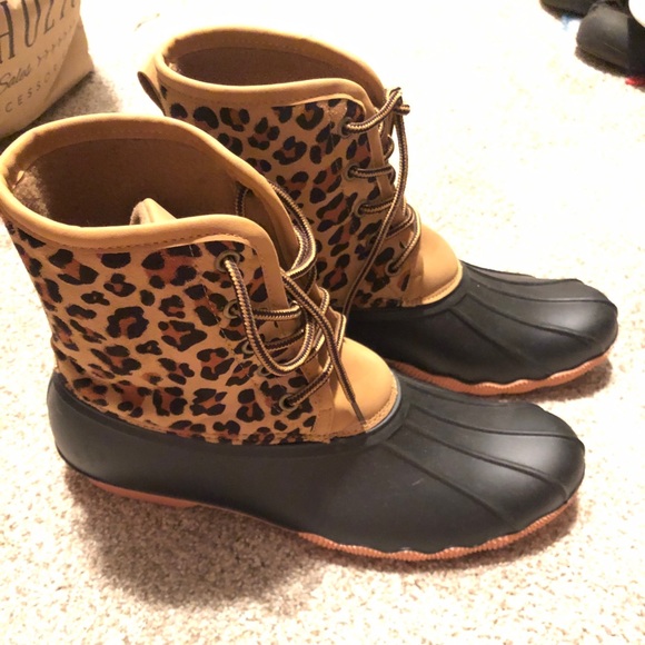 leopard print duck boots